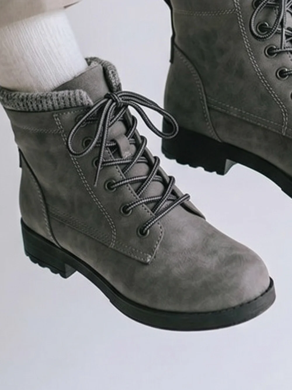 Sporto kids ankle boots, medium gray size 3‎ lace up. Side zipper